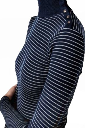 Pull col officier à manches longues en laine mérinos et soie Lisanza